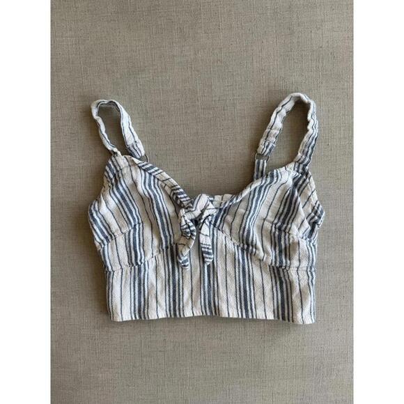 Hollister Striped Tie Front Bralette Crop Top Blue White Size Small - Picture 2 of 5